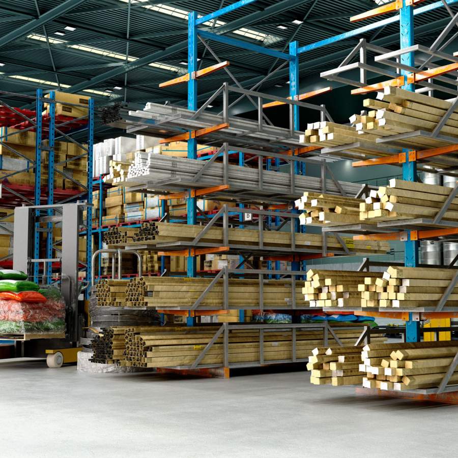 The building supply companies' warehouse.